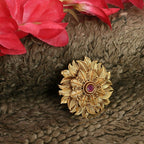Mominos Fashion Joharkamal Gold-Polished Stone Studded Adjustable Finger Ring - Design 12 | Grocsy