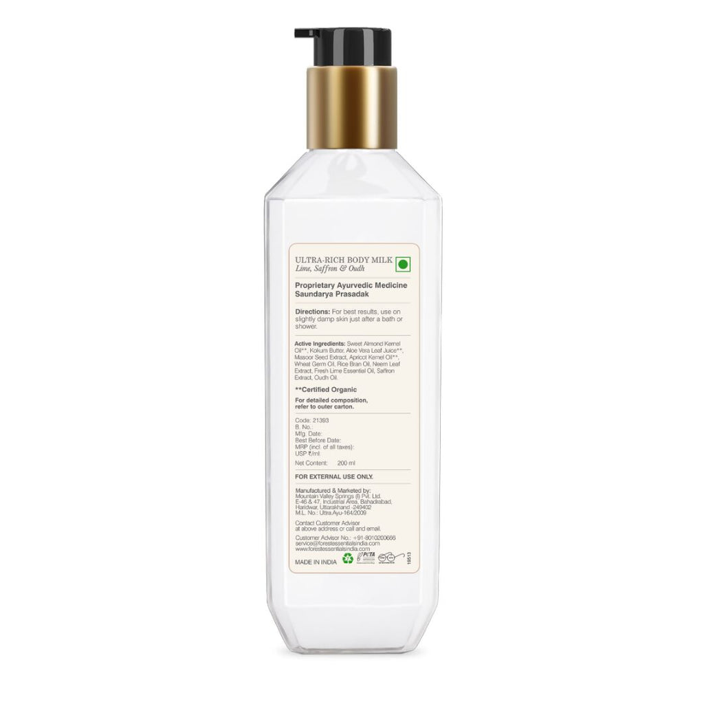 Forest Essentials Ultra-Rich Body Milk Lime Saffron & Oudh | Grocsy