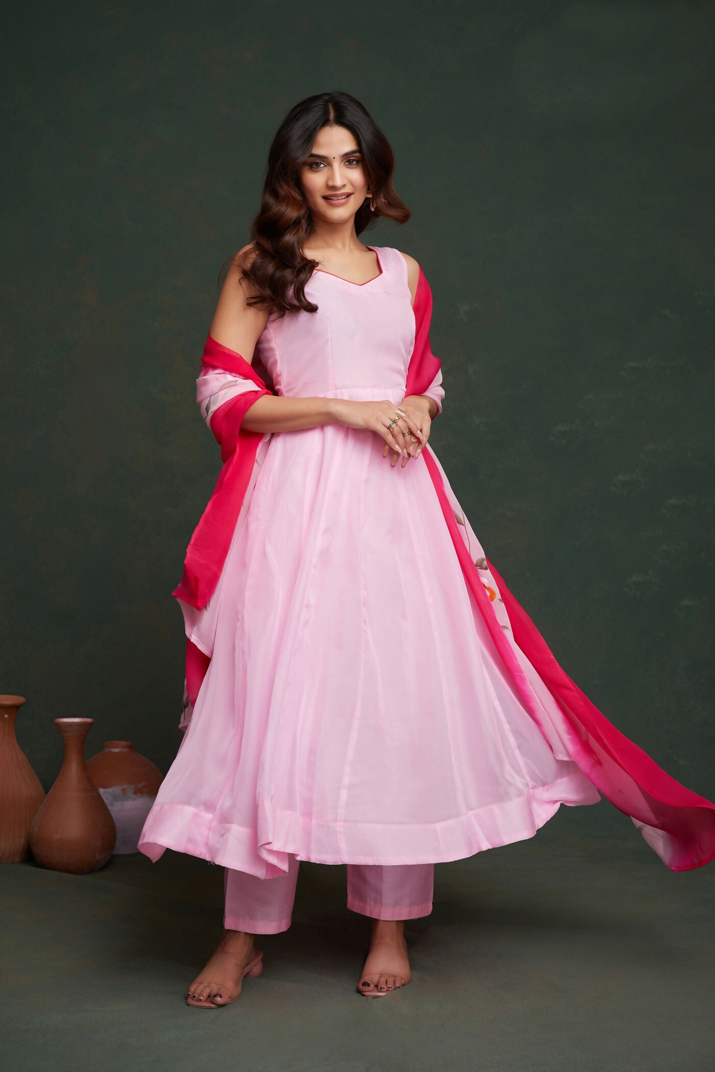 Aayaa Viscose Organza Dyeable Hand Painted Suit - Light Pink | Grocsy