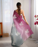 Wine and Green Crunchy Crush Pedding Color Embroidery Work Party Wear Saree - Zuleika | Grocsy