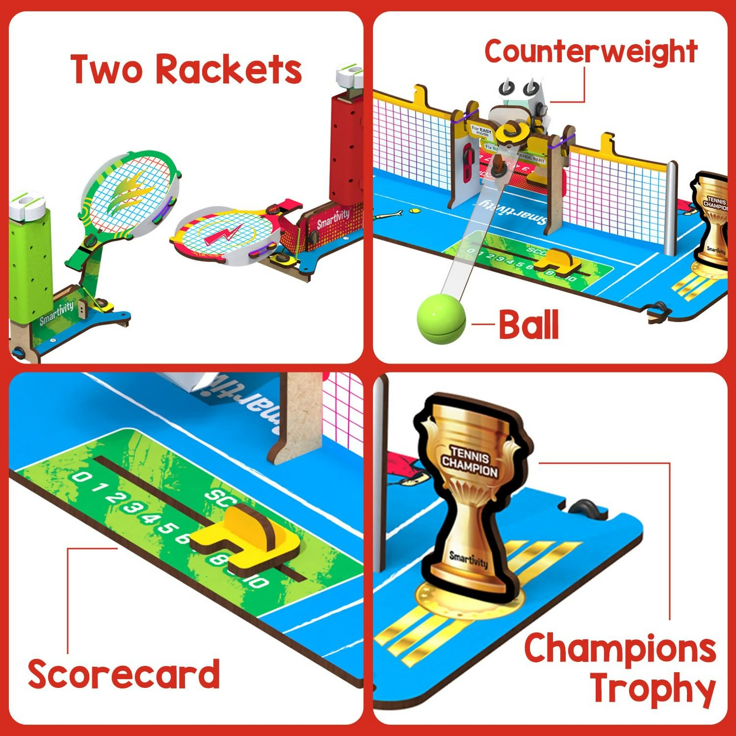 Smartivity Tabletop Tennis Game Kit For Kids 6 To 12, 2-Player Stem Toy With Mechanical Rackets & Scoreboard | Grocsy