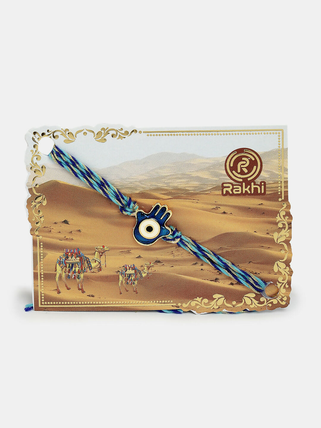 NVR Women & Men Set of 4 Blue Evil Eye Charm Rakhi With Roli Chawal | Grocsy