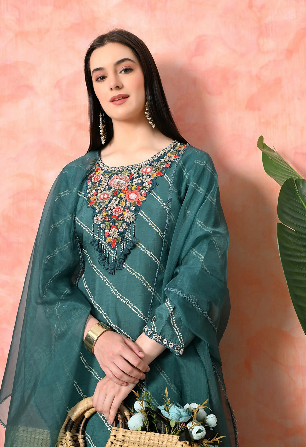 Joban Fashion Green Premium Pure Viscose Print Dola With Handwork Kurta Set | Grocsy