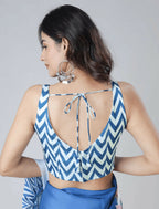 Vastranavya Icy Blue Freehand with Navy Starburst & Floral Print Ready to Wear Saree | Grocsy