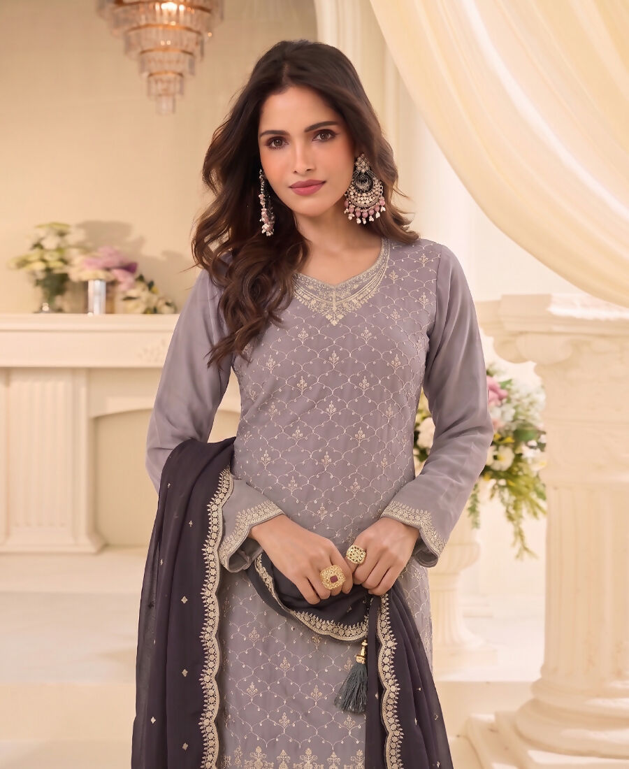 KC Designer Beige 3 Piece Salwar Suit For Women Indian Wear | Grocsy