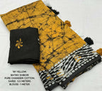 Arfa Fashion House Mustered Combination Pure Chanderi Cotton Batik Printed Saree | Grocsy