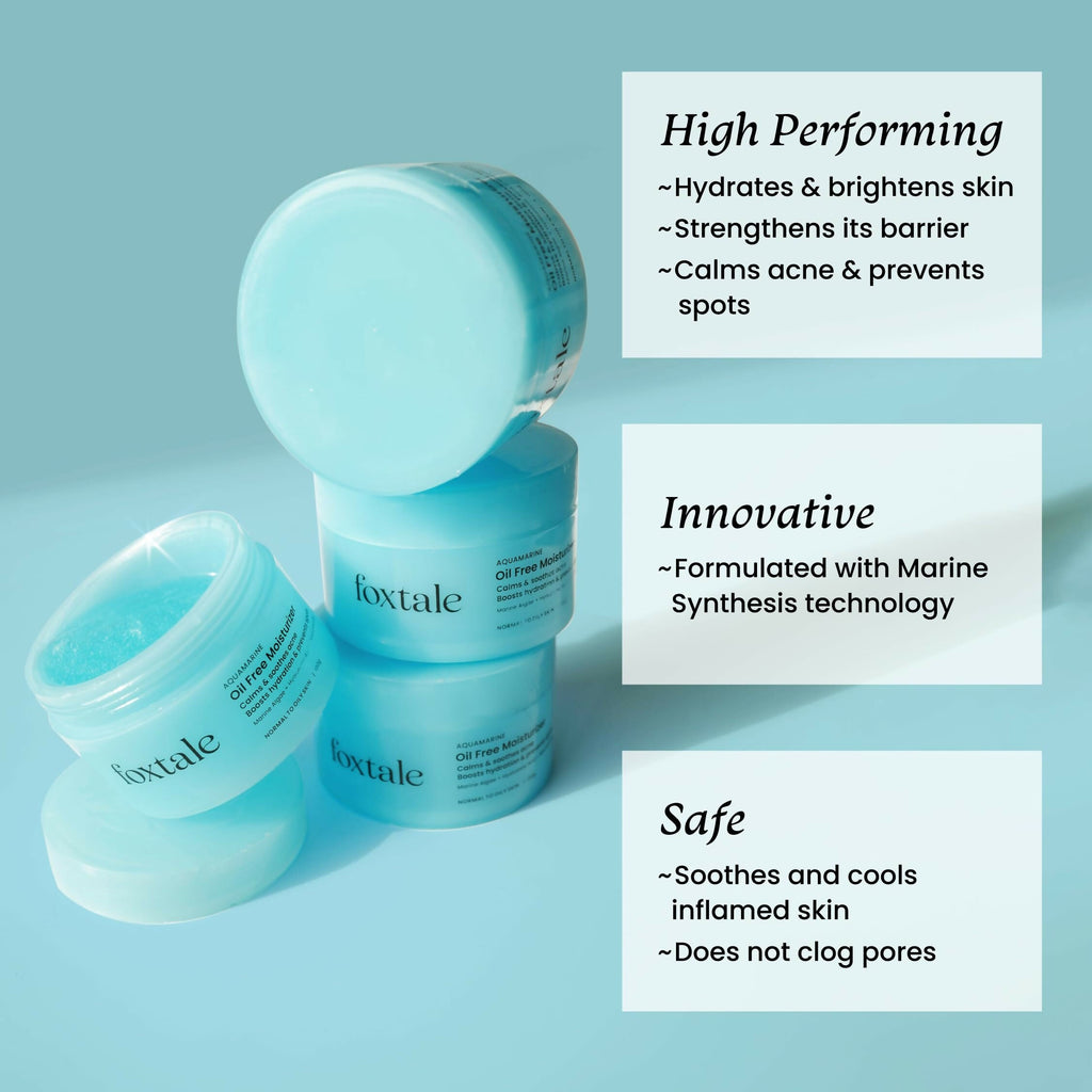 Foxtale Oil-Free Gel Moisturizer with Hyaluronic Acid & Niacinamide - Boosts Hydration, Brightens Skin, Soothes Acne | Grocsy