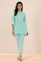 Juniper Mint Geometric Printed Pure Cotton Straight Fit Pants | Grocsy