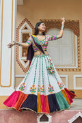 AI Fashion White Viscose Rayon Designer Navratri Lehenga Choli Collection | Grocsy
