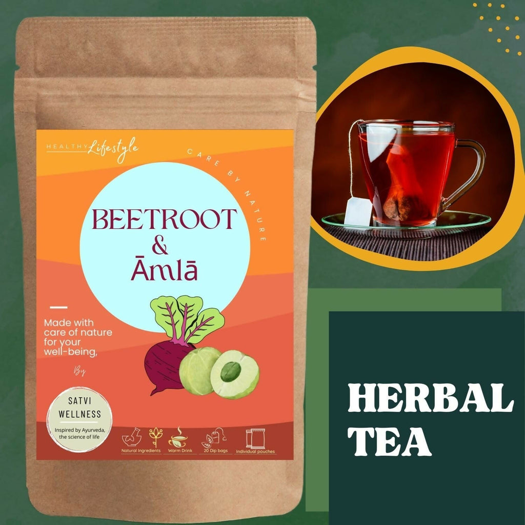 Satvi Wellness Beetroot Amla Tea Bags | Herbal Tea | Grocsy