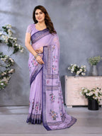 PR Fashion Purple Handloom Linen Cotton Saree | Grocsy