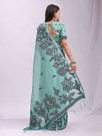 Shree Shyam Fashion Kashira Sea Green Linen Cotton Saree | Grocsy