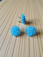 Inhanns Rangmani Crystal Duo – Adjustable Ring + Statement Earrings Set - Sky Blue | Grocsy