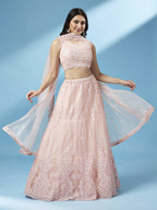 House of Panchhi Peach Net Gotapatti Work Lehenga & Blouse, Dupatta | Grocsy