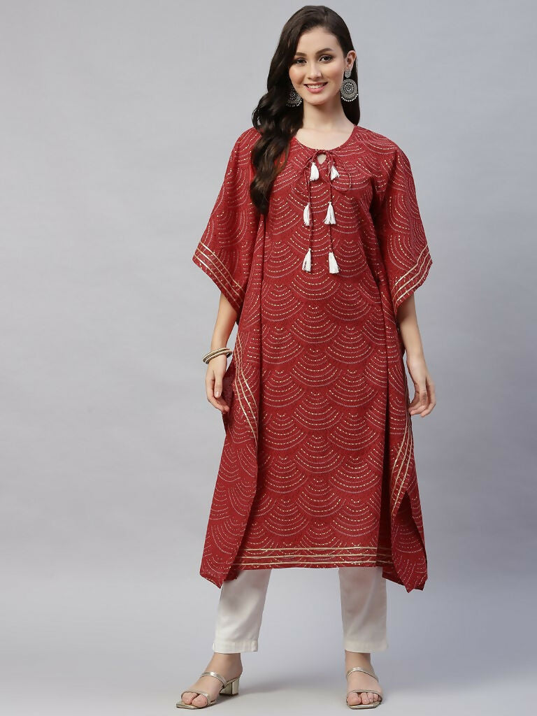 Miravan Women's Cotton Festive Wear Kaftan Style Kurta | Grocsy