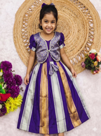 Teeya Creation Latest Designer Girls Royal Purple Silk Pattu Pavadai Lehenga Choli Set With Brocade Koti-Purple | Grocsy