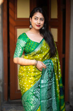 Green Jute Silk Printed Saree with Unstitched Blouse - Hiral Fashion | Grocsy