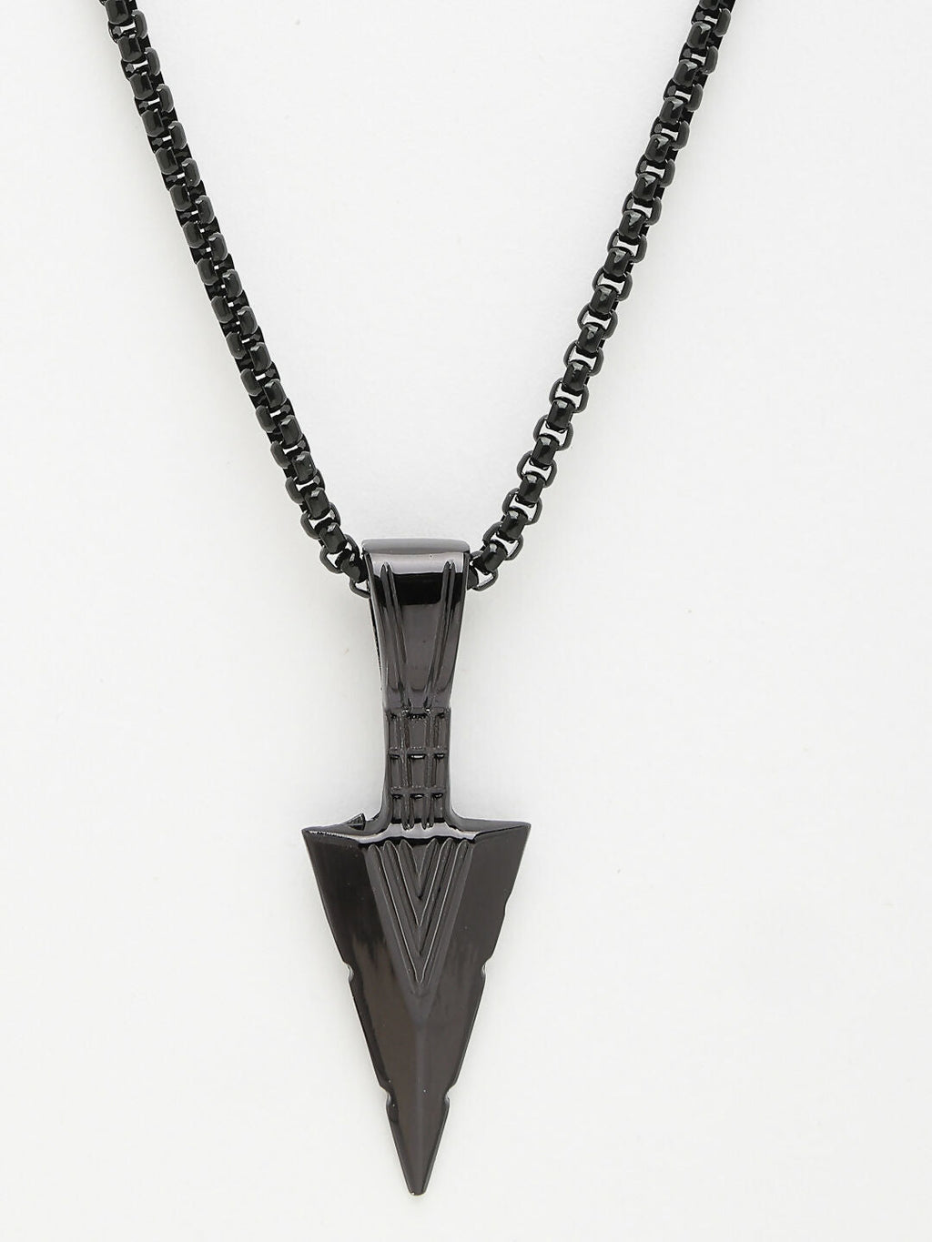 NVR Men's Black Rhodium-Plated Arrow-Shaped Pendant With Chain | Grocsy