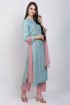 Joban Fashion L.Blue Cotton Rayon Kurta Set | Grocsy