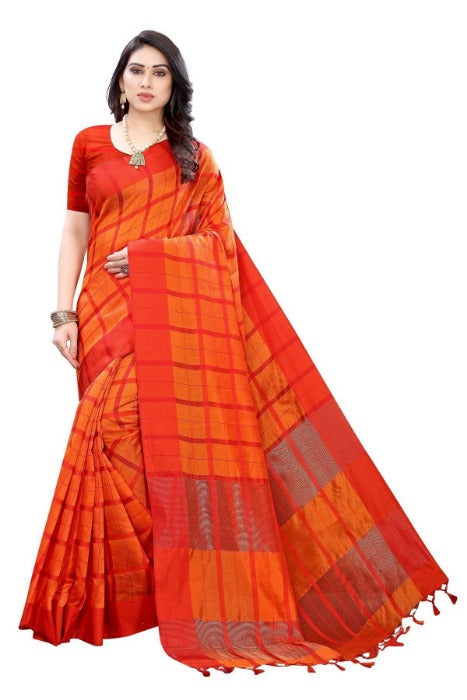 Vamika Orange Cotton Silk Weaving Saree (SATURN ORANGE) | Grocsy