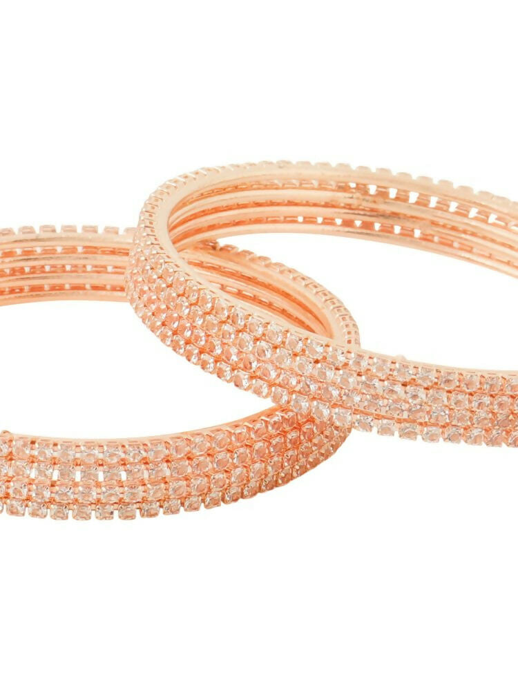 NVR Women Set of 8 American Diamond Rose Gold-Polished Bangles