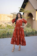 Teeya Creation Womens New Trendy Summer War Printed Cotton Gown Set-Orange | Grocsy
