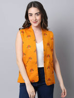 Even Apparels Yellow Viscose Rayon Open Front Waistcoat | Grocsy
