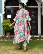 Vaasva Women's Aqua Musline Viscose Digital Printed Kaftan Pant Set | Grocsy