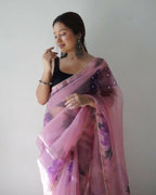 Vamsee Pink Organza Saree | Grocsy