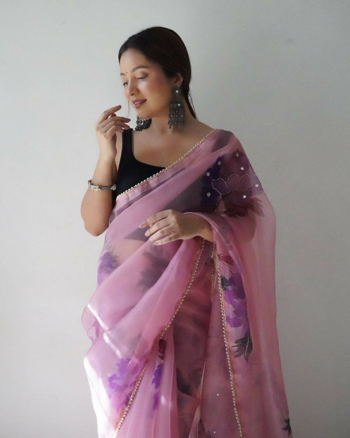 Vamsee Pink Organza Saree | Grocsy