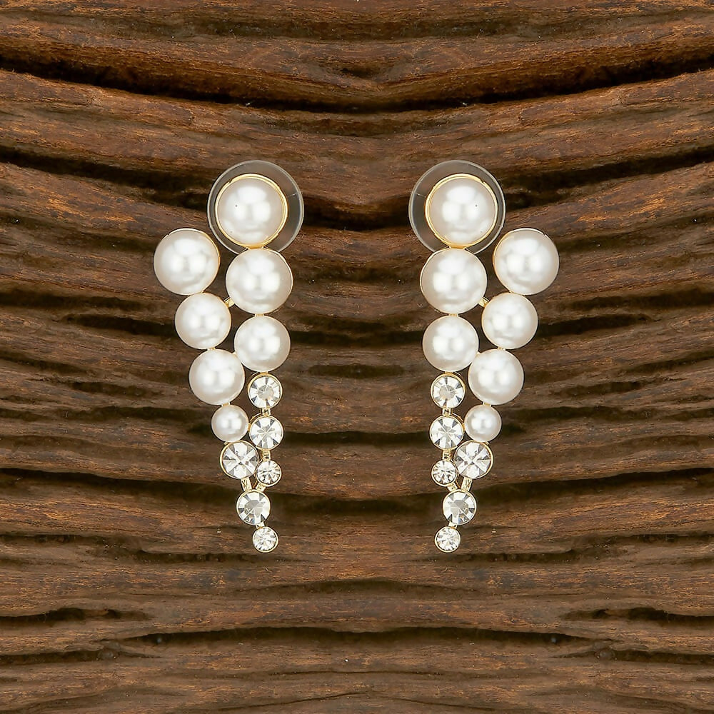 Joban Fashion Women Brass Golden White Ad Earrings | Grocsy