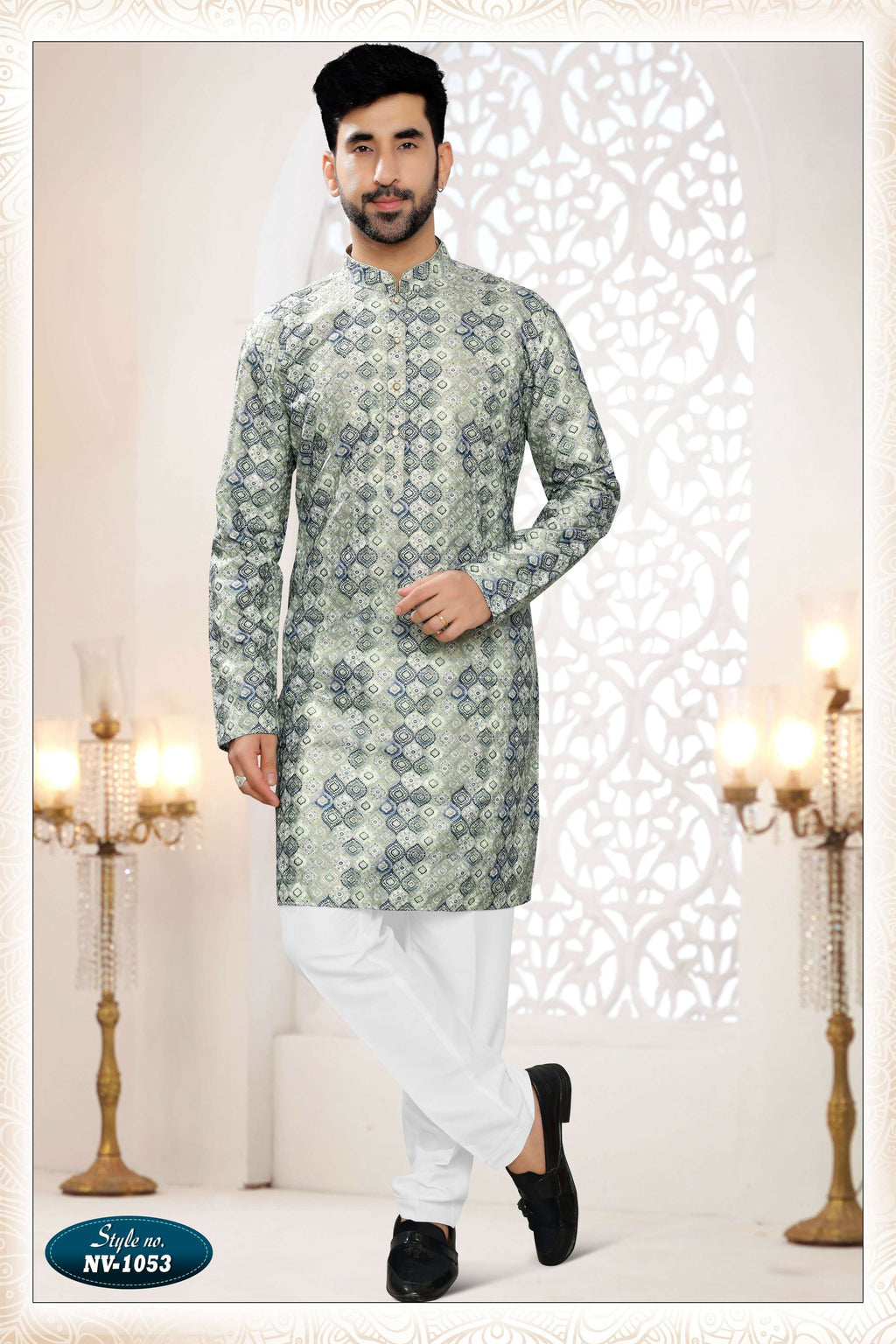 Joban Fashion Men's Green & Blue Straight Silk Thread And Sequence Embroidery All Over Kurta Set | Grocsy