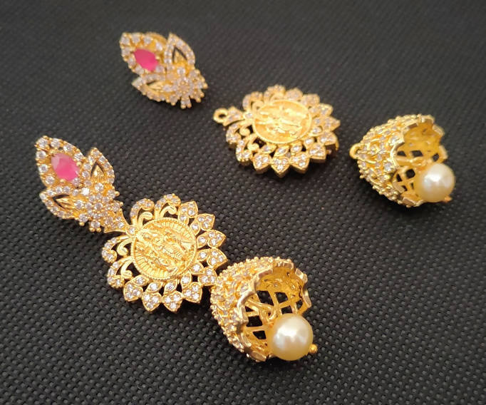 AD Rubies Designer 4 in 1 Temple Earrings | Grocsy