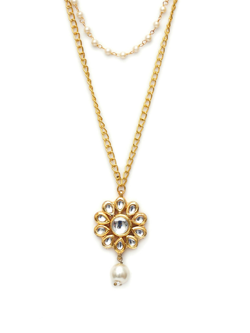 Layered Kundan and Pearl Gold Neckpiece (gold) - Ruby Raang | Grocsy