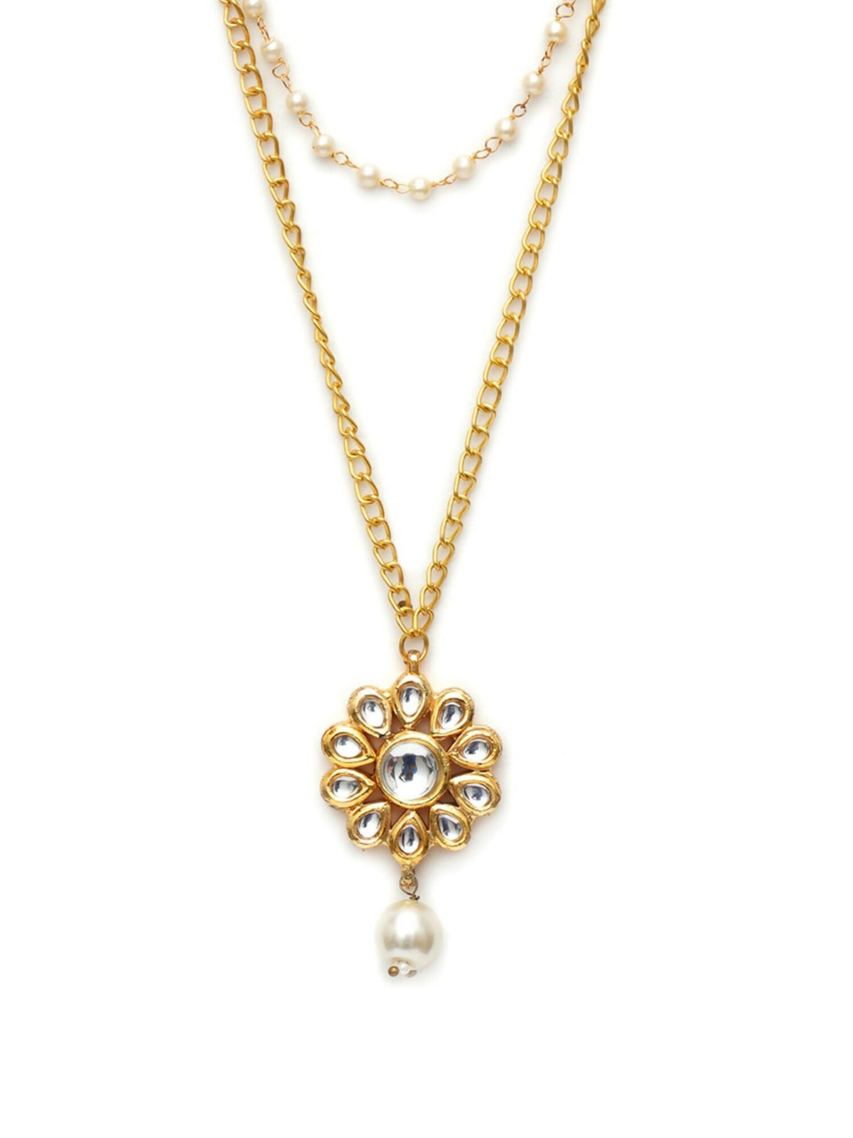 Layered Kundan and Pearl Gold Neckpiece (gold) - Ruby Raang | Grocsy