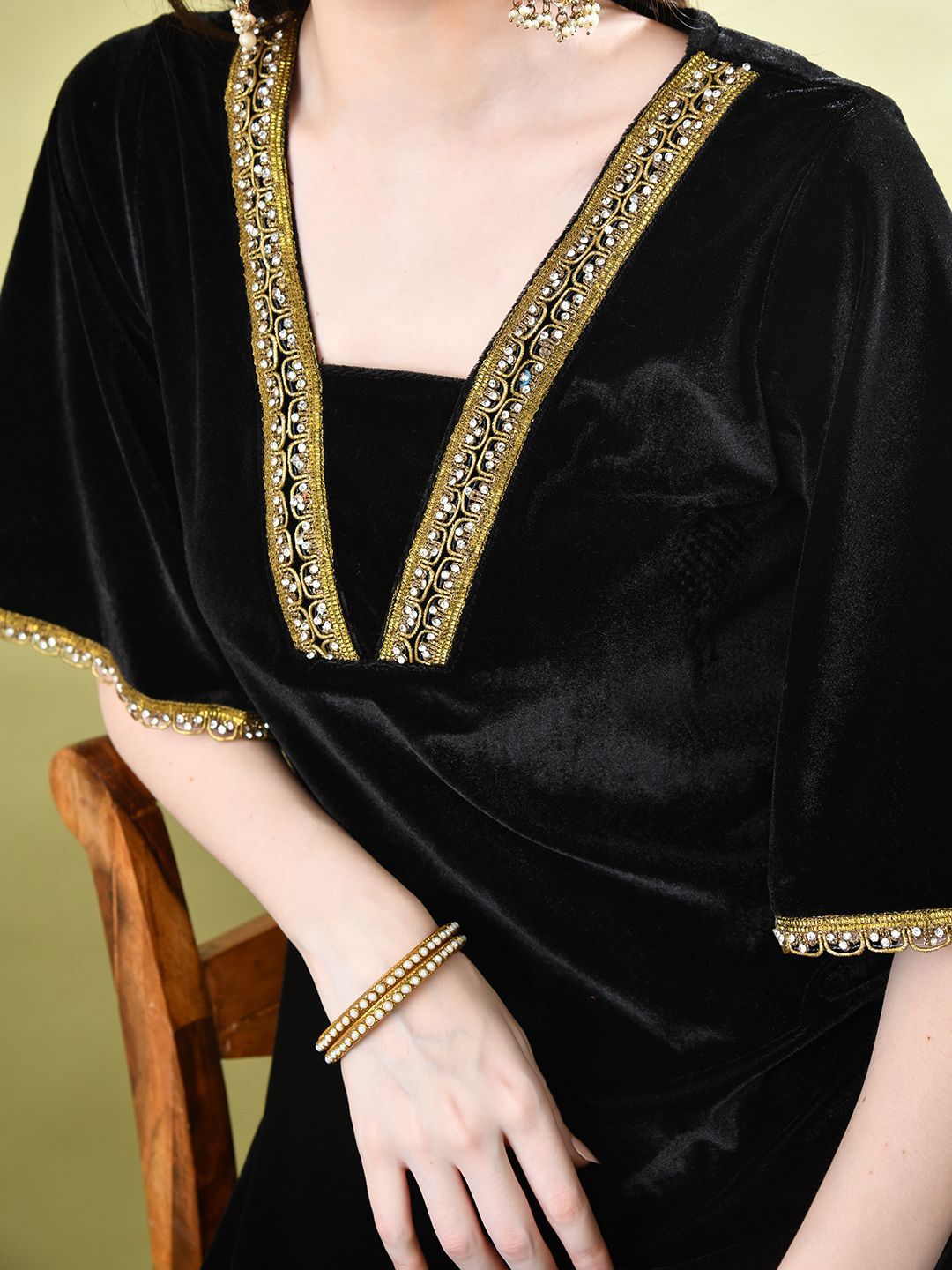 Sangria Embellished A-Line Kurta & Dhoti Pant With Dupatta | Grocsy