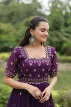 Joban Fashion Purple Georgette Sequence Embroidery Work Gown | Grocsy