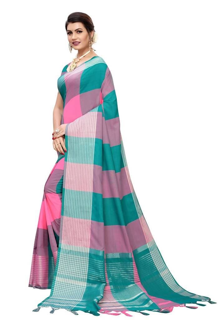 Vamika Rama Cotton Silk Weaving Saree (Gamma Checks Rama) | Grocsy