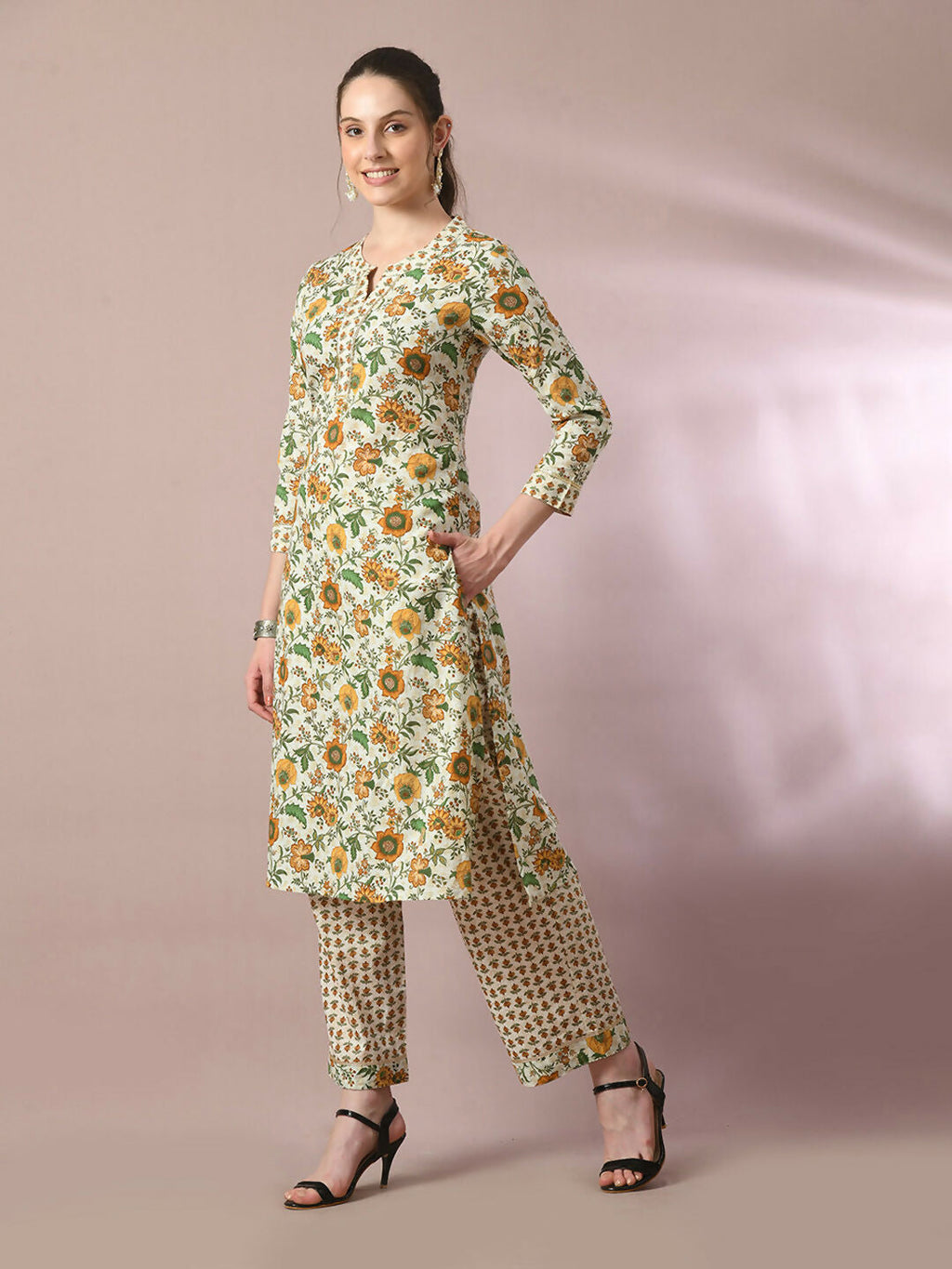 Myshka Women's Multi Printed Cotton Straight Party Kurta Set With Dupatta | Grocsy