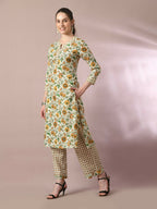 Myshka Women's Multi Printed Cotton Straight Party Kurta Set With Dupatta | Grocsy