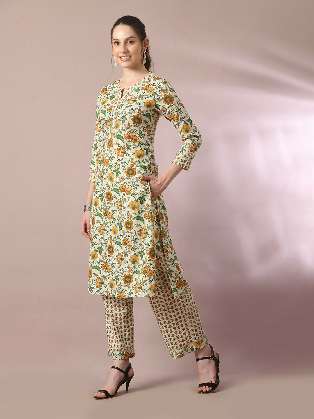Myshka Women's Multi Printed Cotton Straight Party Kurta Set With Dupatta | Grocsy