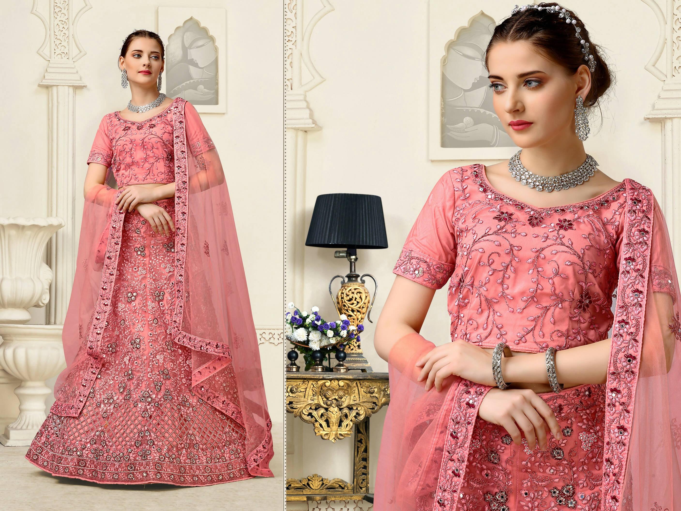 Light Pink Net Fancy Zari Embroidered work Lehenga Choli with Dupatta - Heer | Grocsy