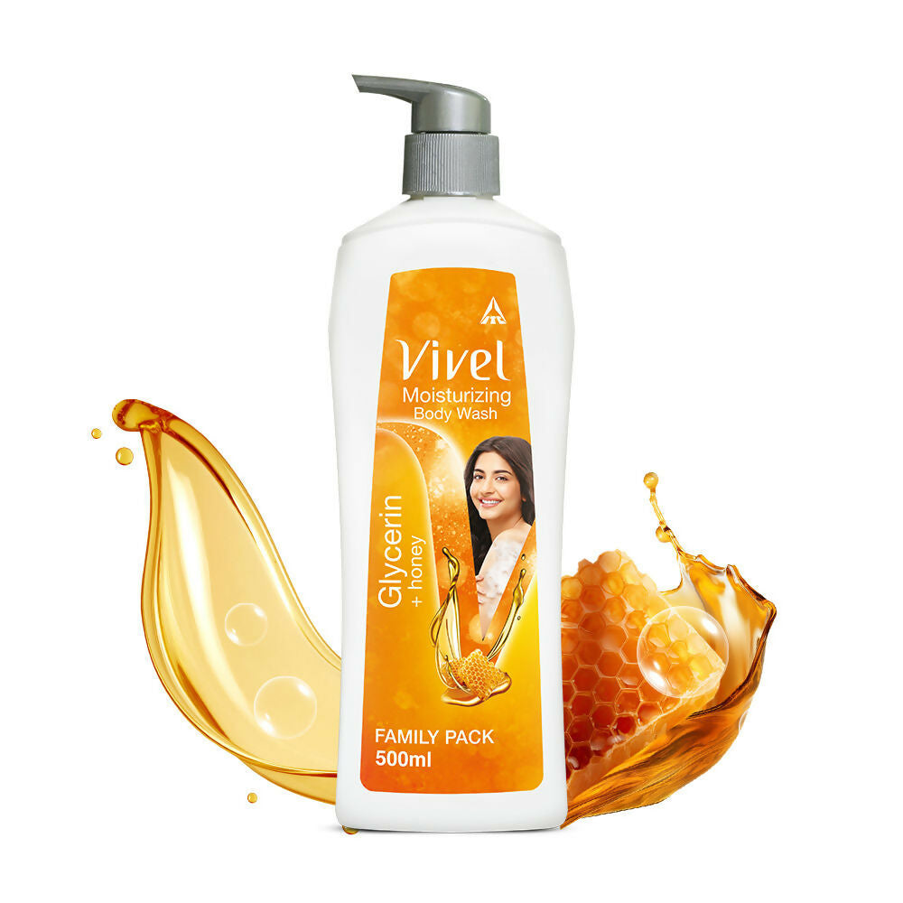 Vivel Moisturizing Body Wash Glycerin & Honey Pump Bottle Shower Gel for Soft Glowing Skin | Grocsy
