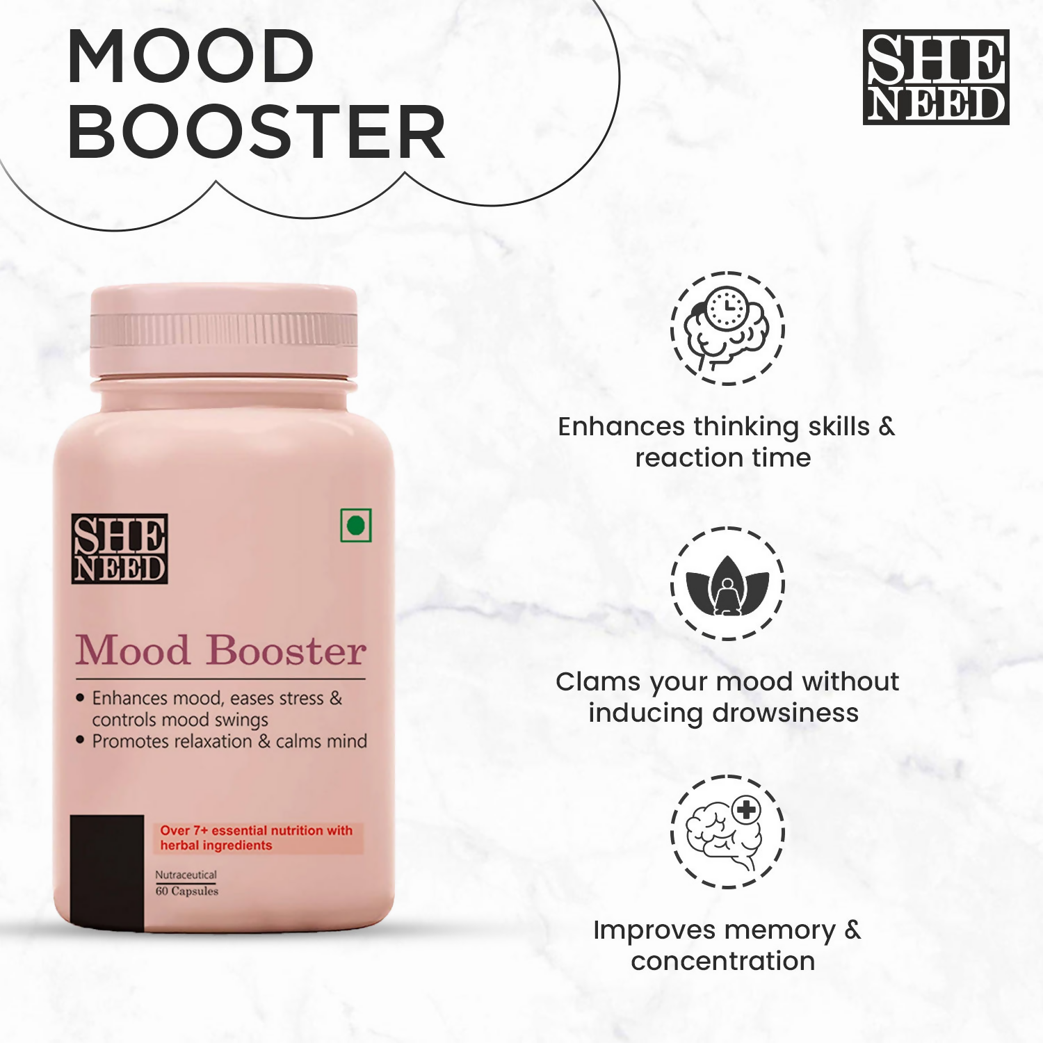 SheNeed Mood Booster For Mood Disorder Supplements Capsules | Grocsy