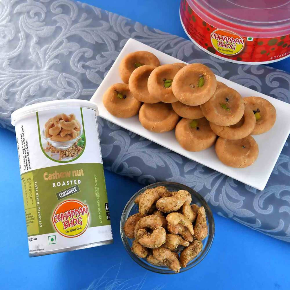 2 Kundan Flower Rakhis & Mathura Peda Hamper Combo | Grocsy