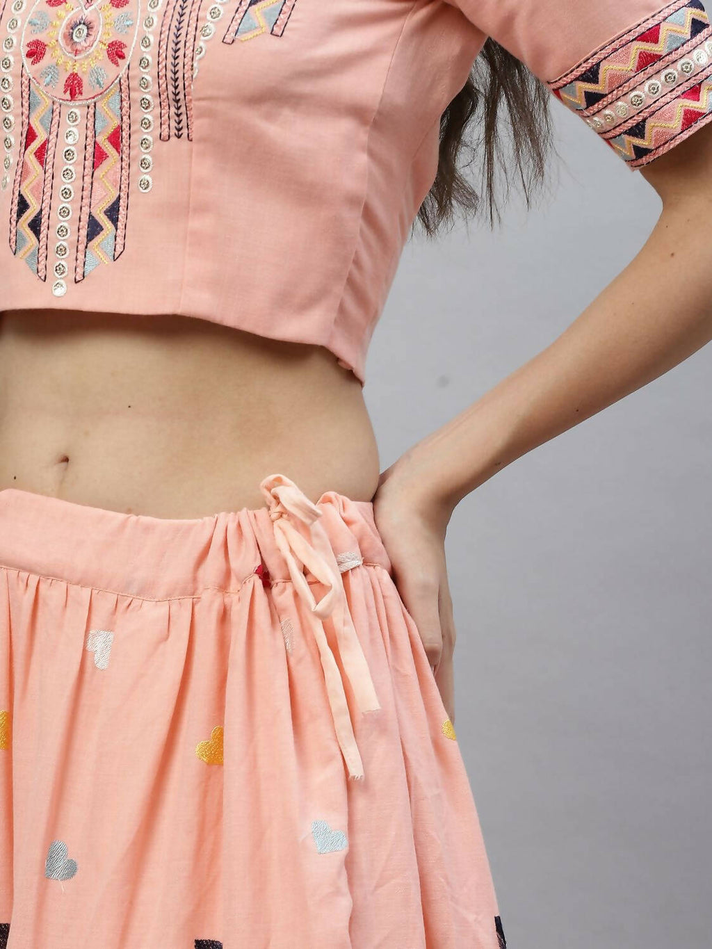 Pink Cotton Embroidered Work Lehenga Choli with Dupatta - Jivika | Grocsy