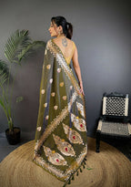 Joban Fashion Banarasi Mehendi Green Woven Soft Silk Saree | Grocsy