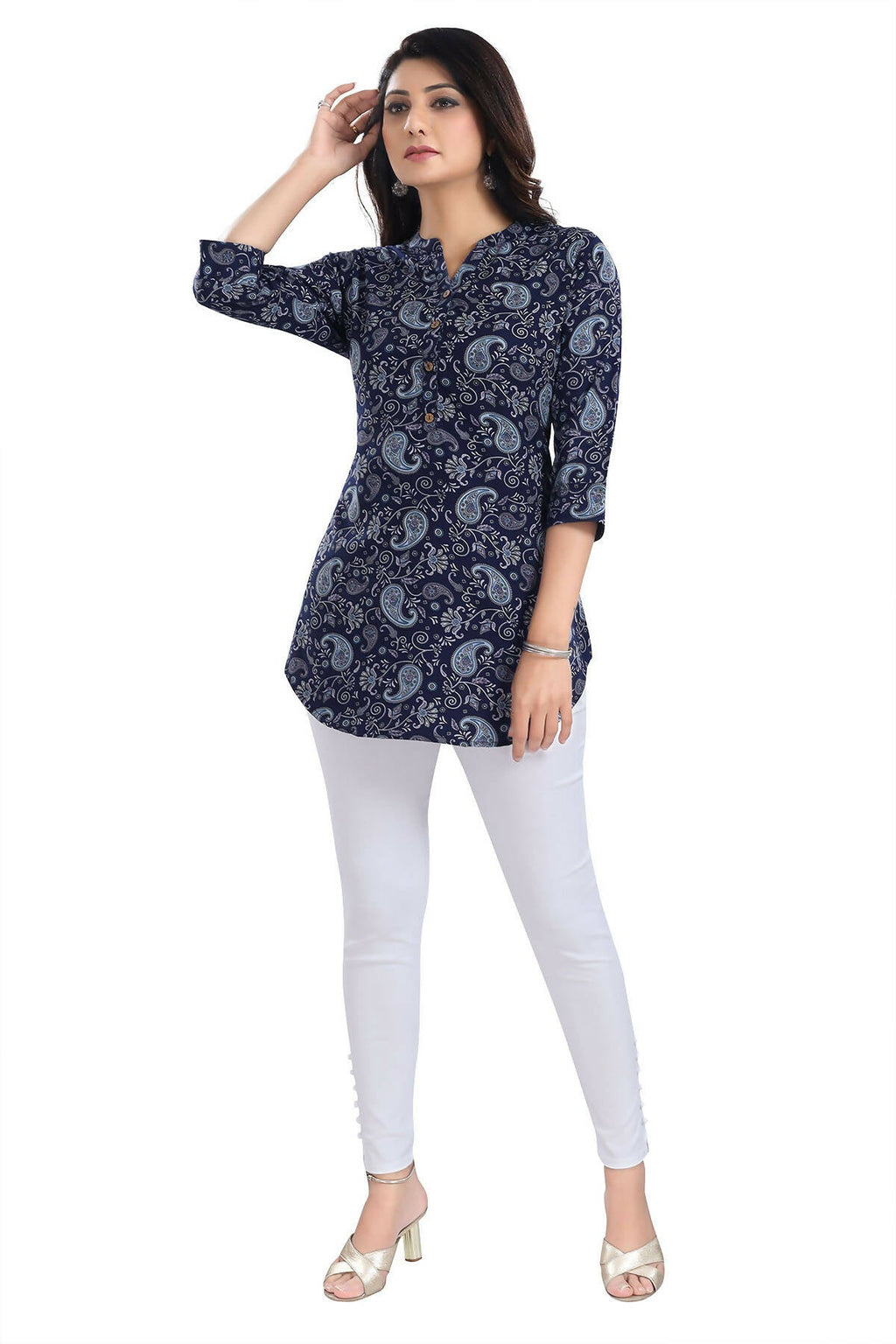 Snehal Creations Ethnic Galore Blue Short Tunic Top for Women | Grocsy