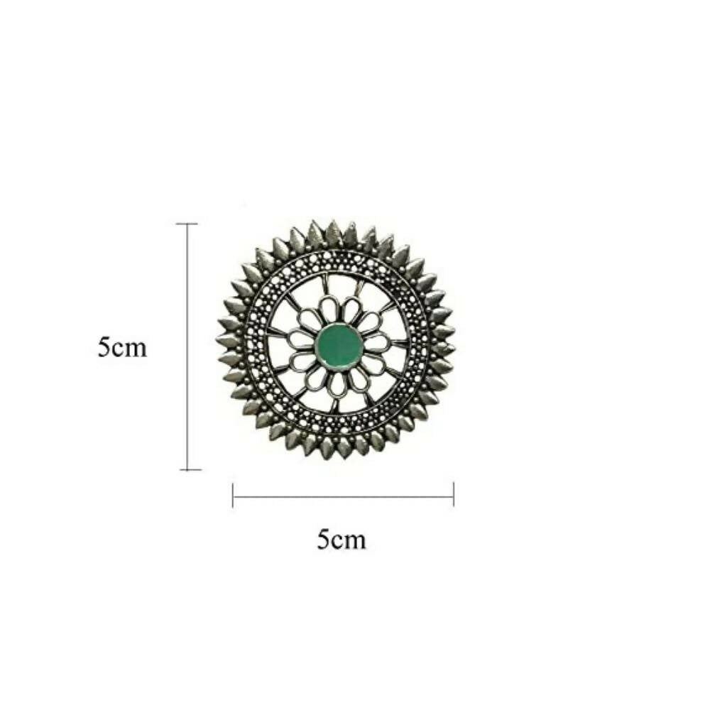 Tiaraa Green Alloy Silver Oxidised Stud Earrings - Swadesiicart