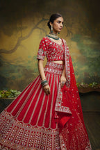 House of Panchhi Red Pure Silk Moti & Zarkan heavy embroidery Lehenga choli & Dupatta | Grocsy